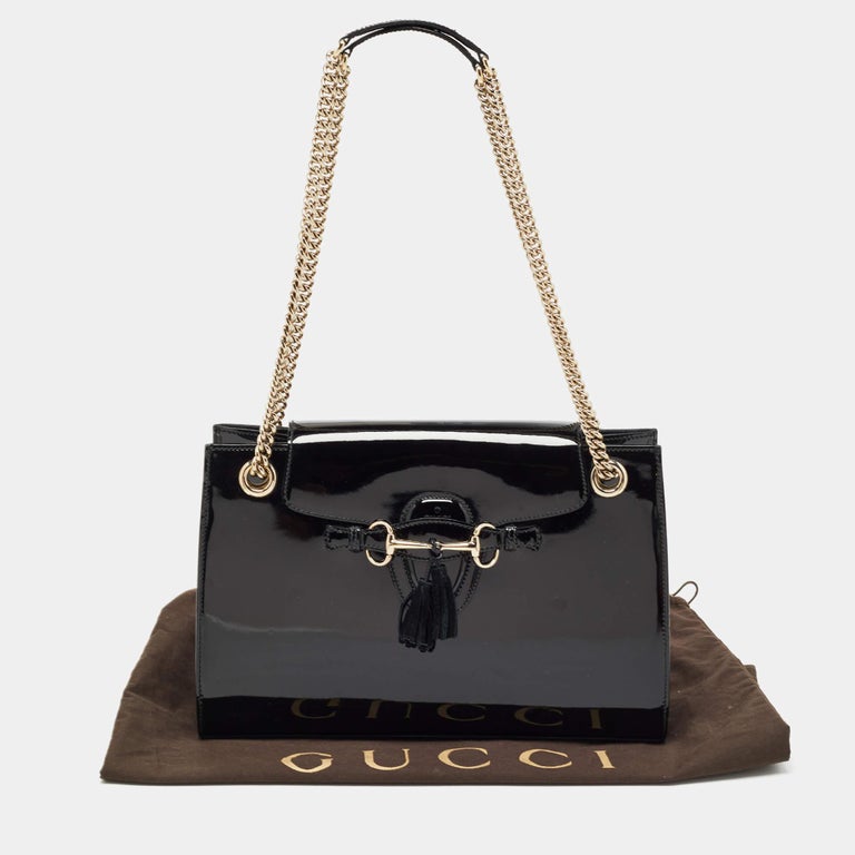 Gucci Black Patent Leather Large Emily Chain Shoulder Bag For Sale at