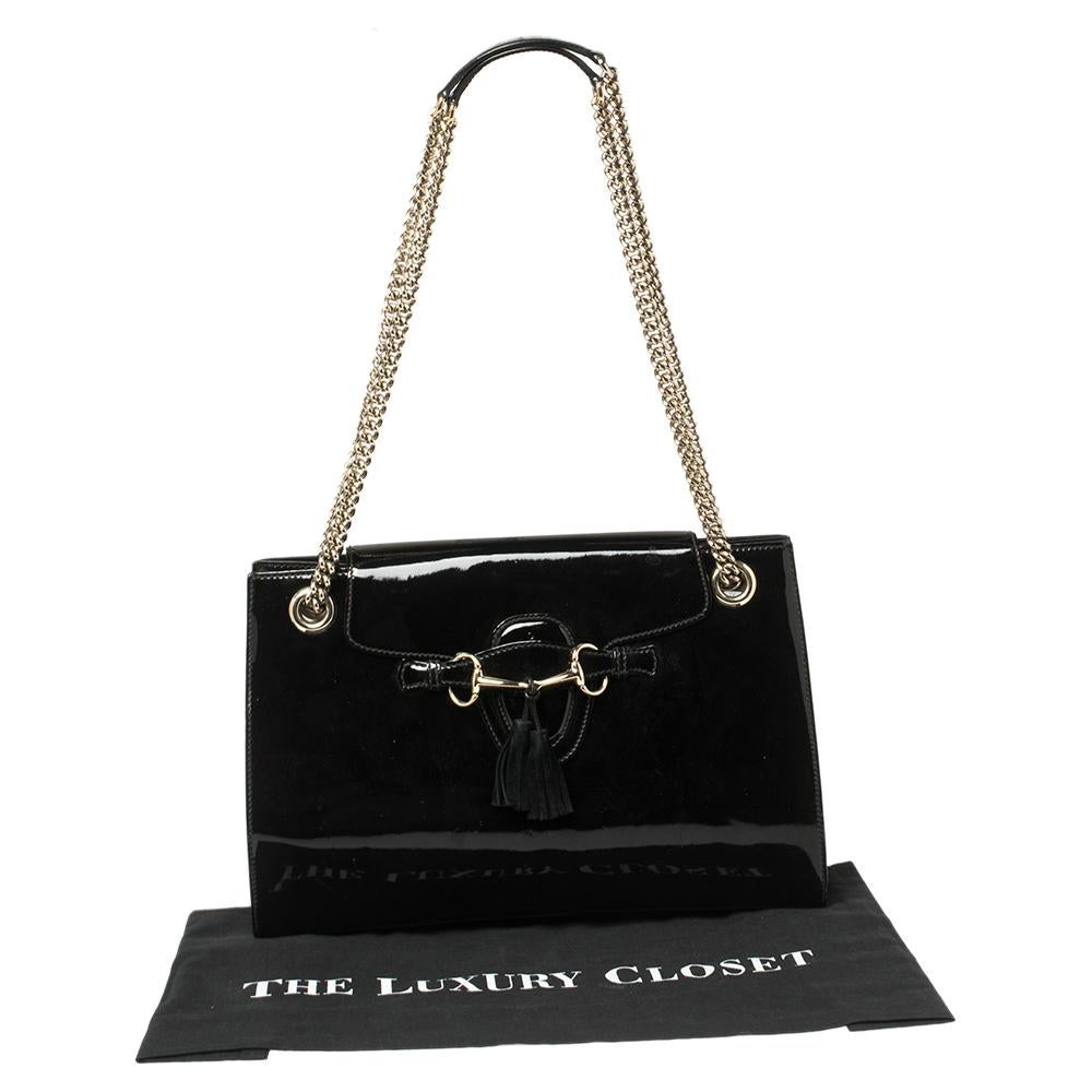 Gucci Black Patent Leather Large Emily Chain Shoulder Bag 1