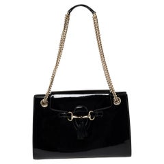 Gucci Black Patent Leather Large Emily Chain Shoulder Bag