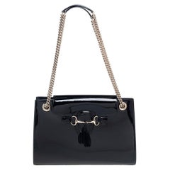 Gucci Black Patent Leather Large Emily Chain Shoulder Bag