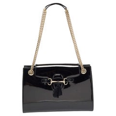 Gucci Black Patent Leather Large Emily Chain Shoulder Bag