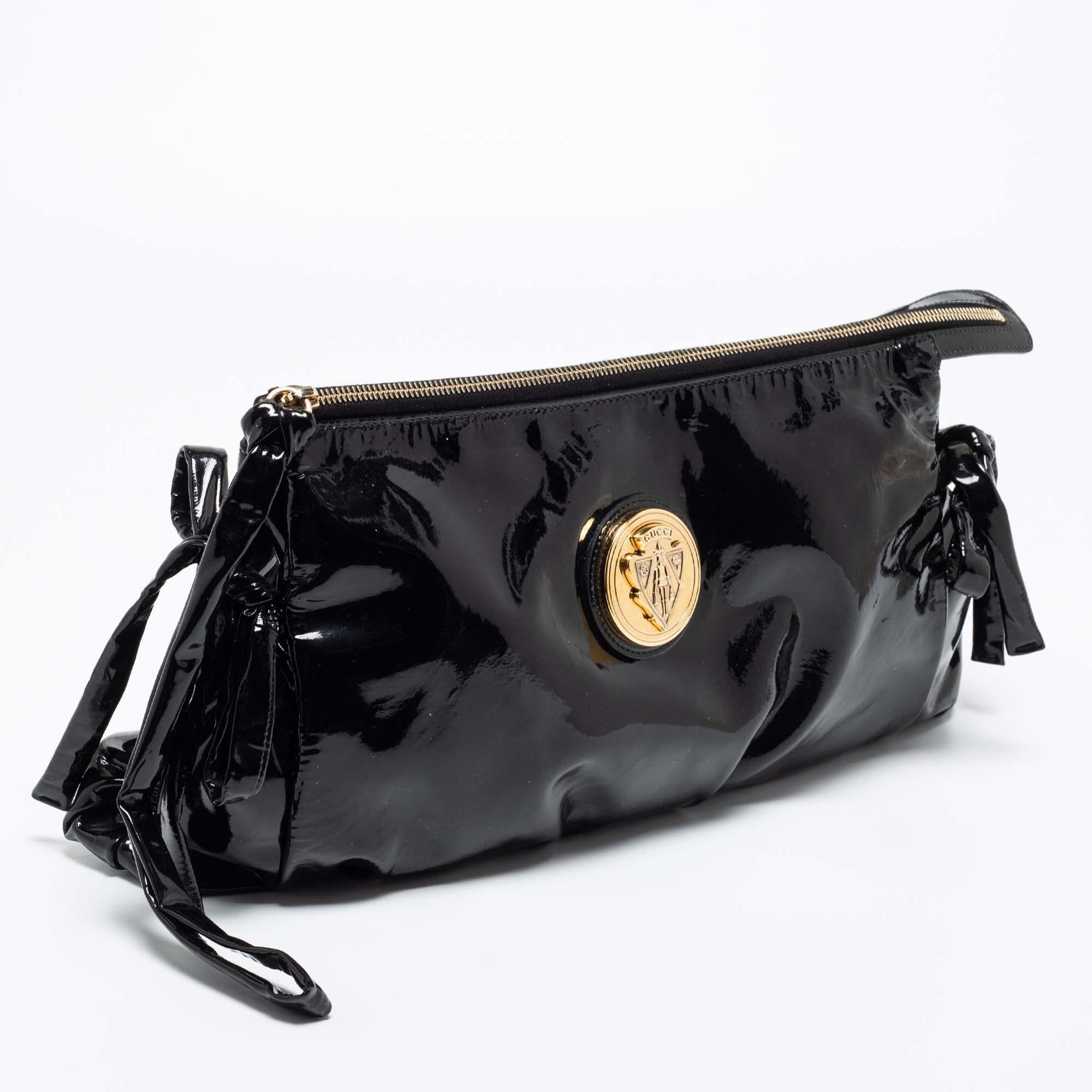 Women's Gucci Black Patent Leather Large Hysteria Clutch