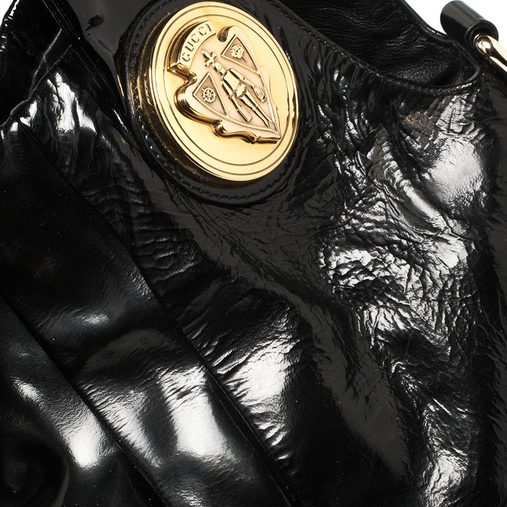 Gucci Black Patent Leather Large Hysteria Hobo For Sale 6