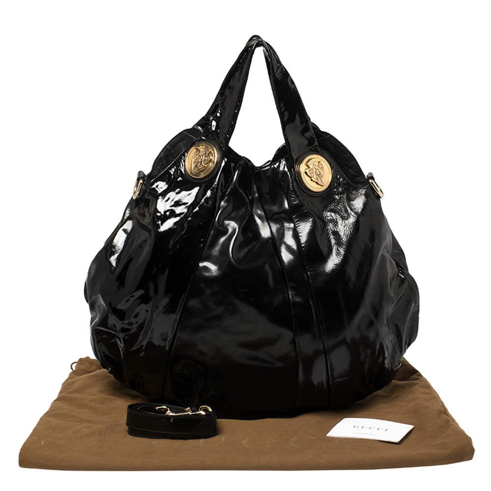Gucci Black Patent Leather Large Hysteria Hobo For Sale 8