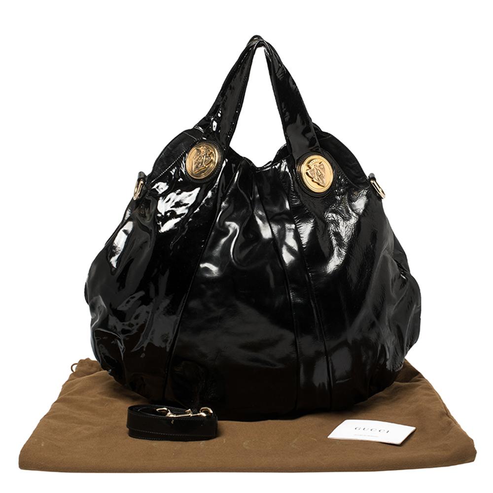 Gucci Black Patent Leather Large Hysteria Hobo For Sale 7