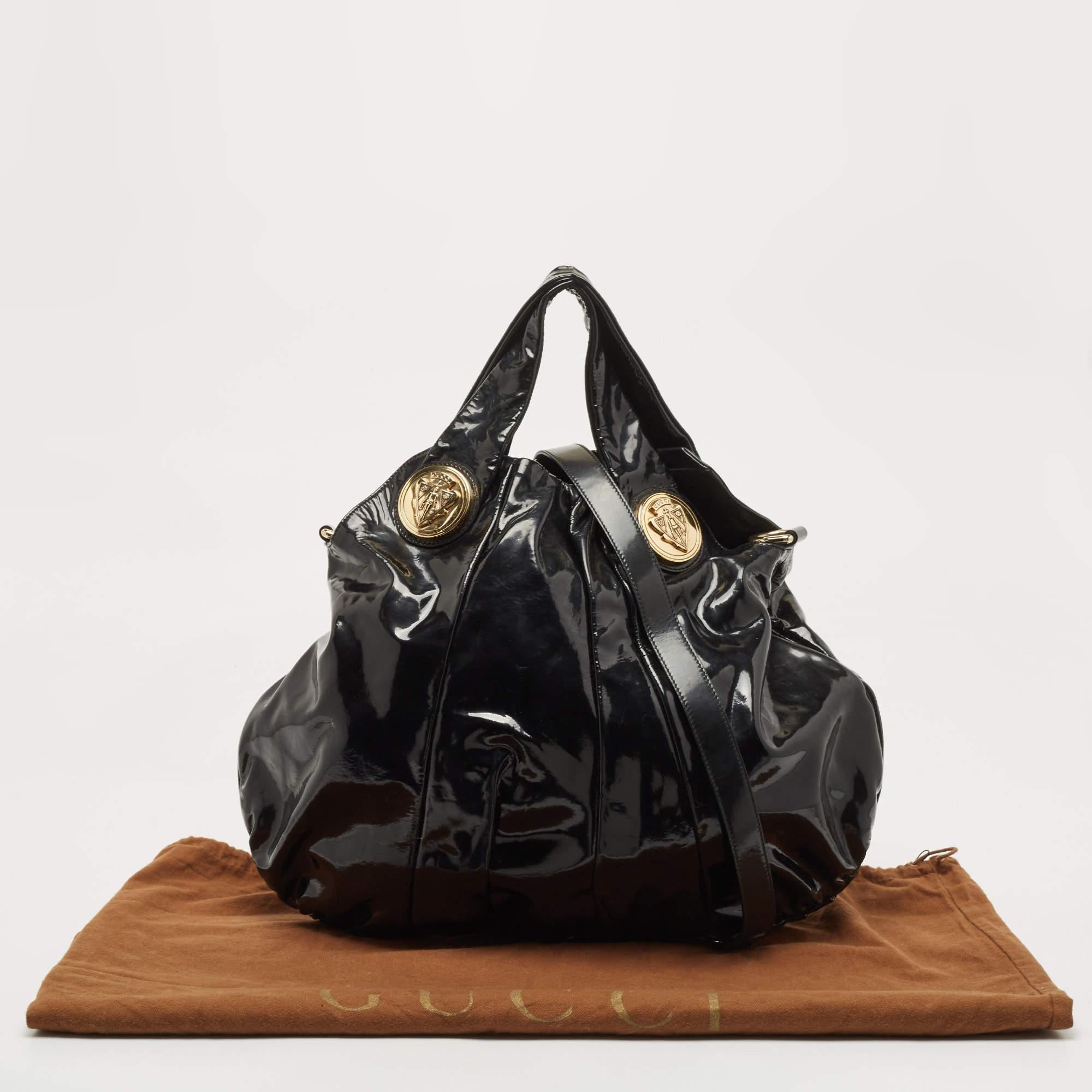 Gucci Black Patent Leather Large Hysteria Hobo For Sale 10