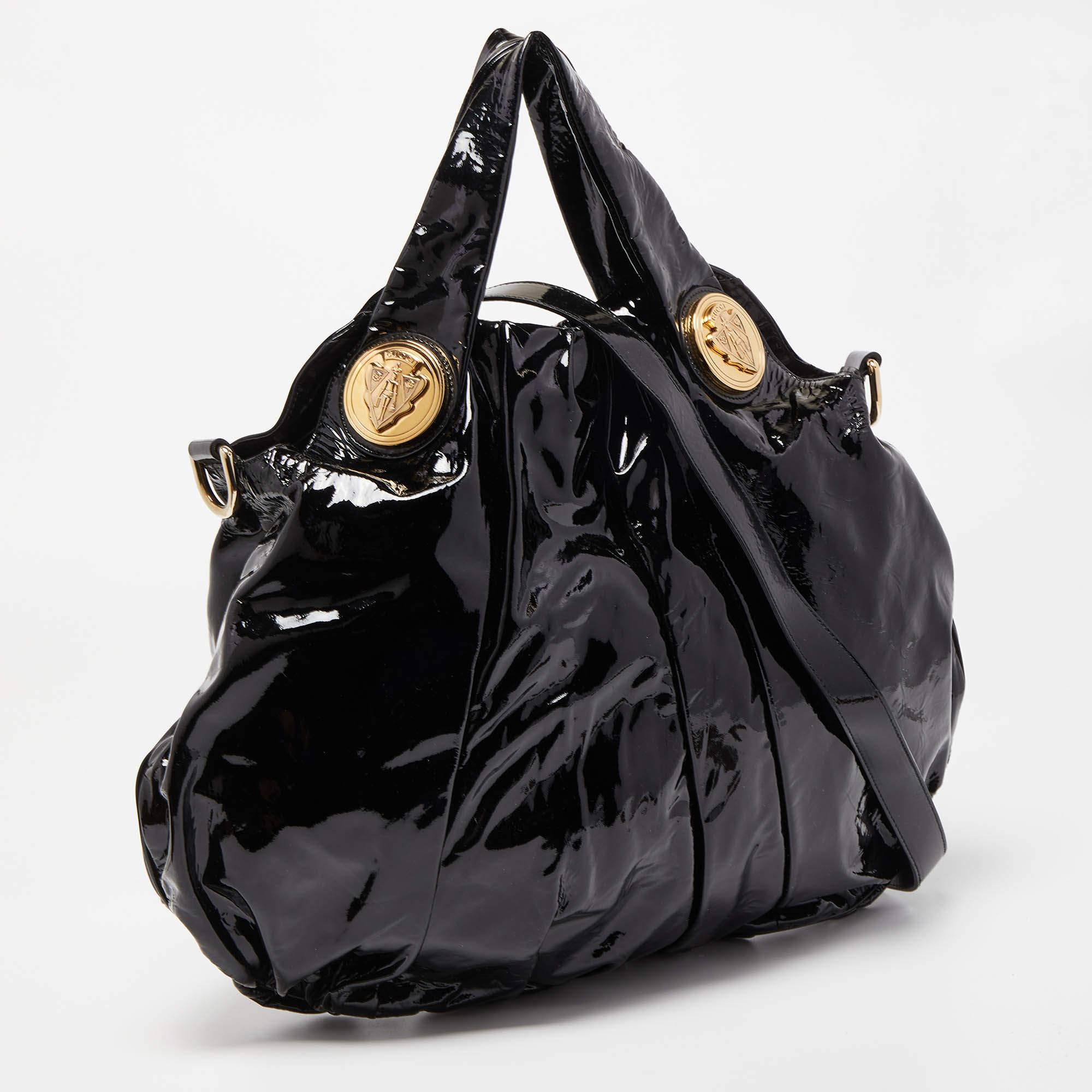 Women's Gucci Black Patent Leather Large Hysteria Hobo For Sale