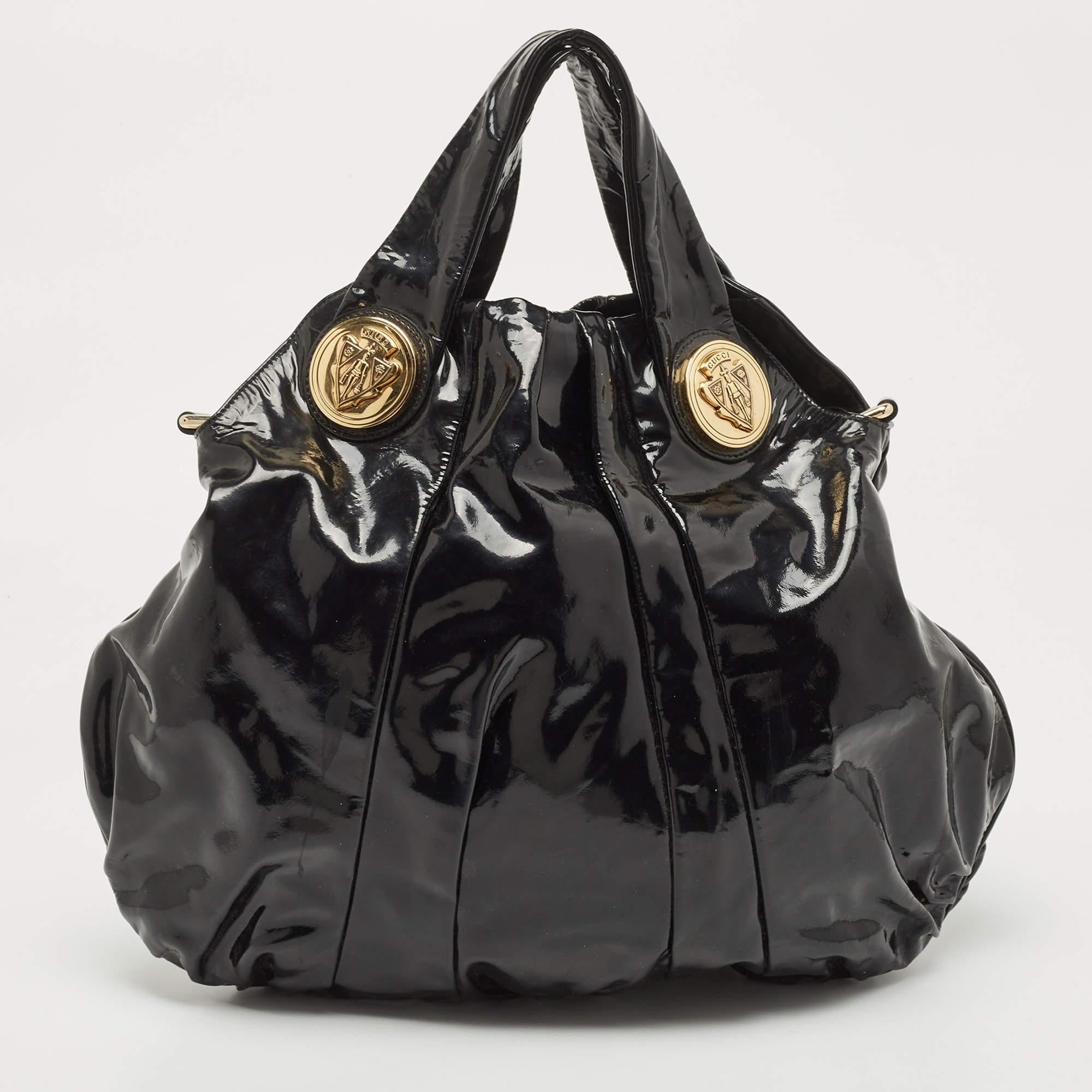 Gucci Black Patent Leather Large Hysteria Hobo 1