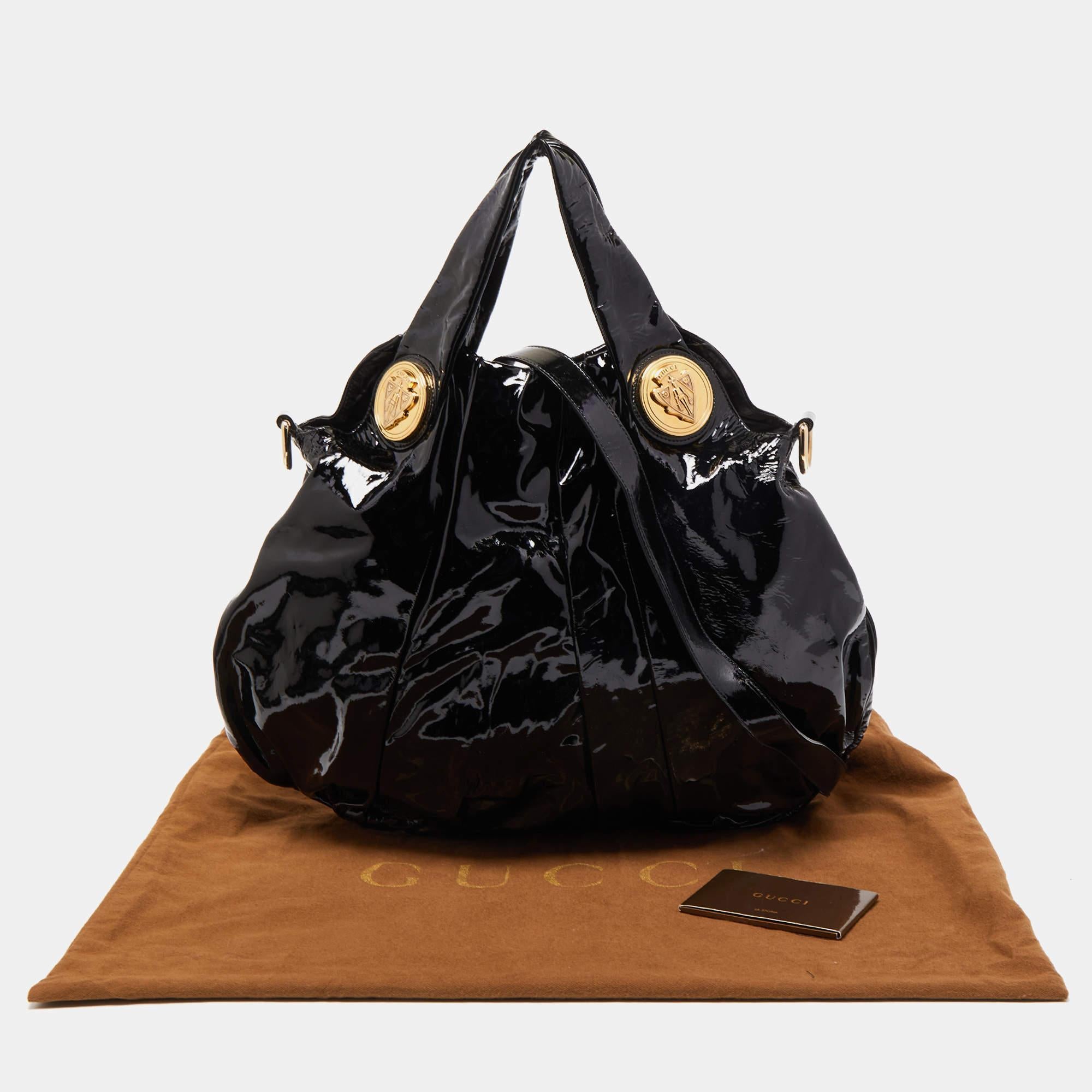 Gucci Black Patent Leather Large Hysteria Hobo For Sale 2