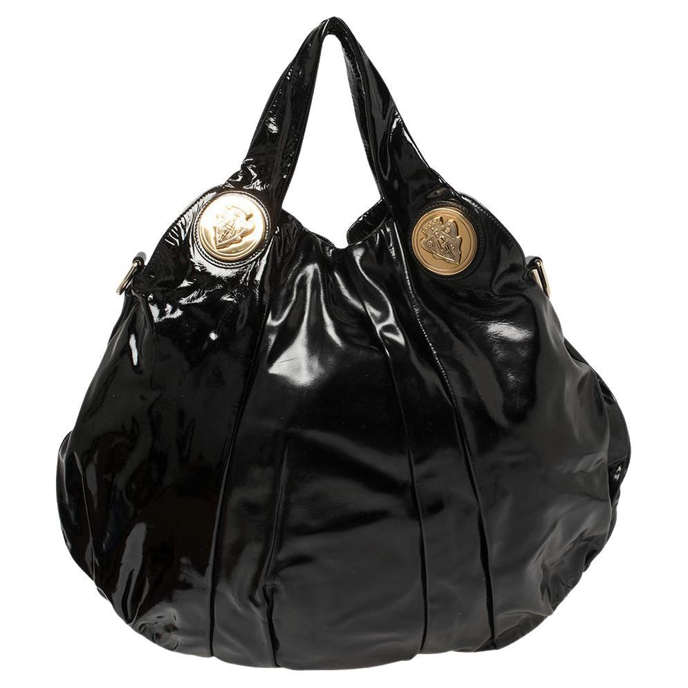 Gucci Black Patent Leather Large Hysteria Hobo For Sale