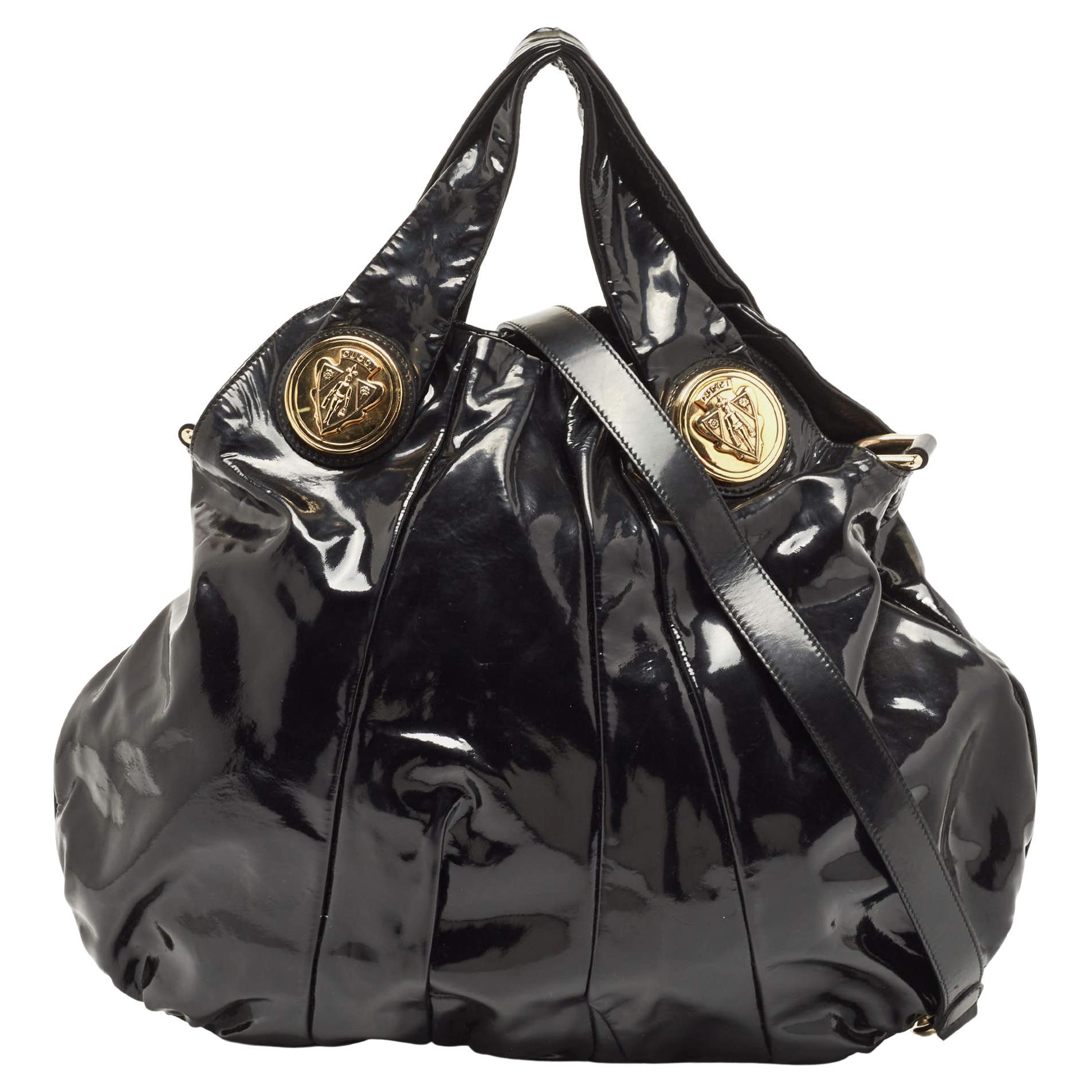 Gucci Black Patent Leather Large Hysteria Hobo For Sale