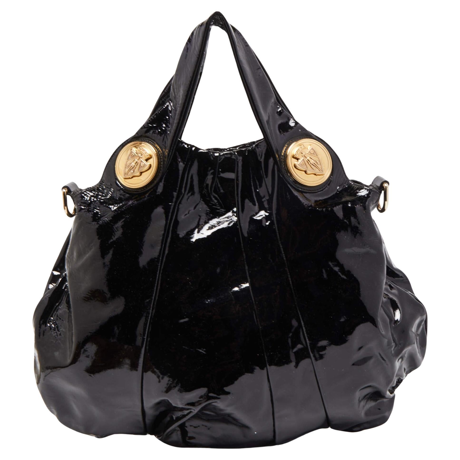 Gucci Black Patent Leather Large Hysteria Hobo For Sale