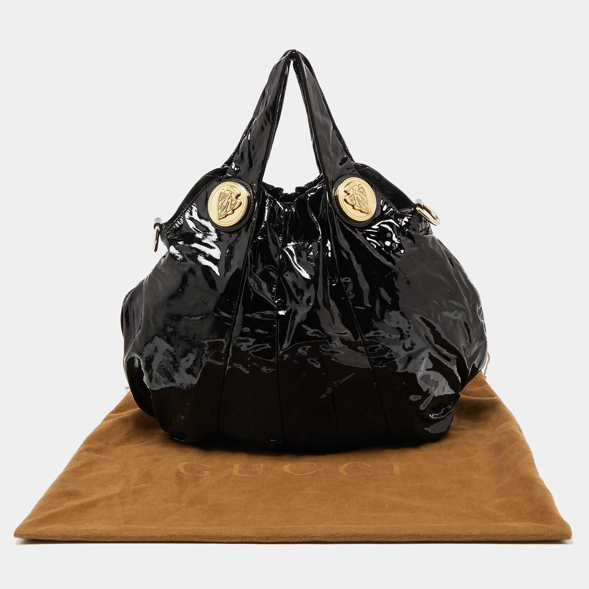 Gucci Black Patent Leather Large Hysteria Tote For Sale 6