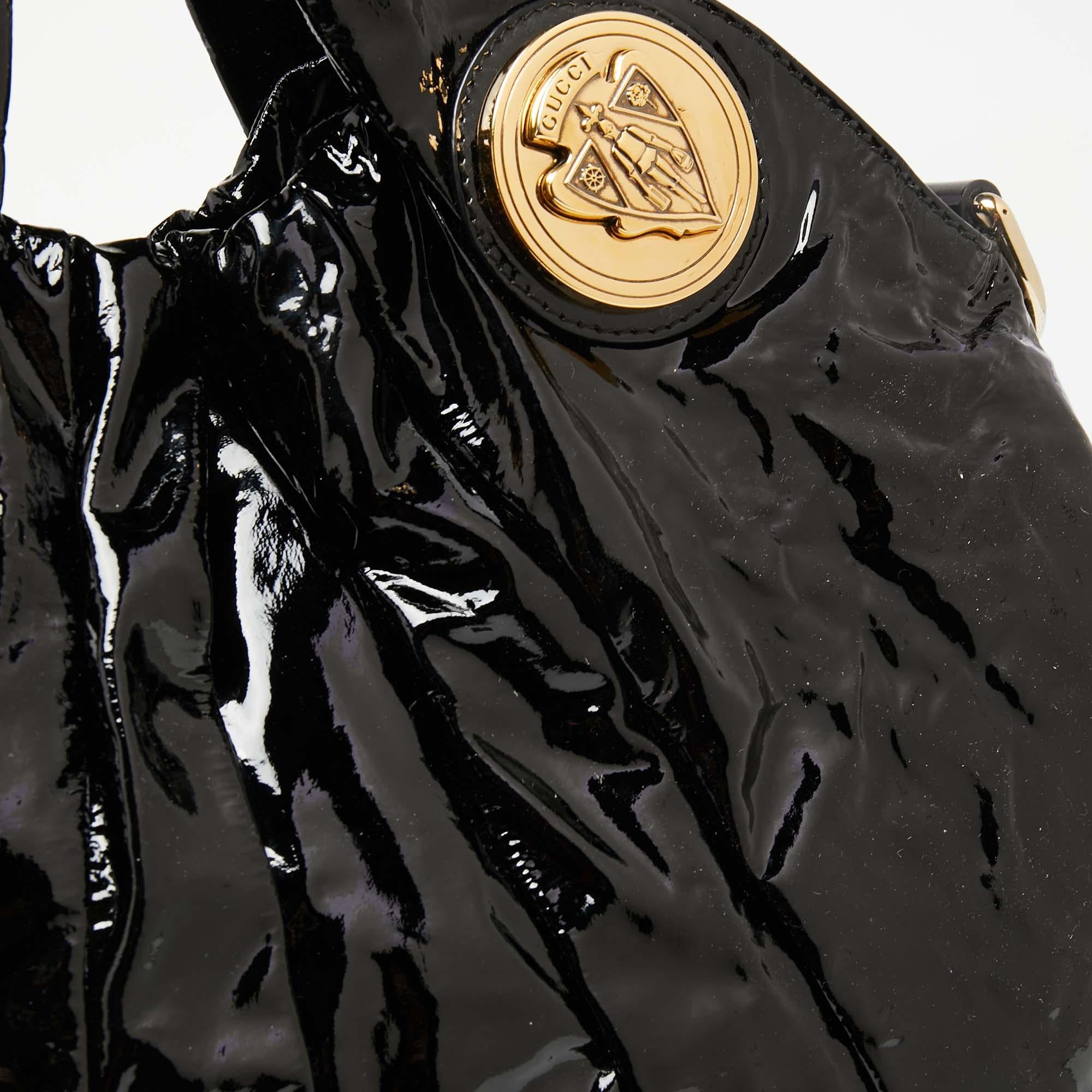 Gucci Black Patent Leather Large Hysteria Tote For Sale 2