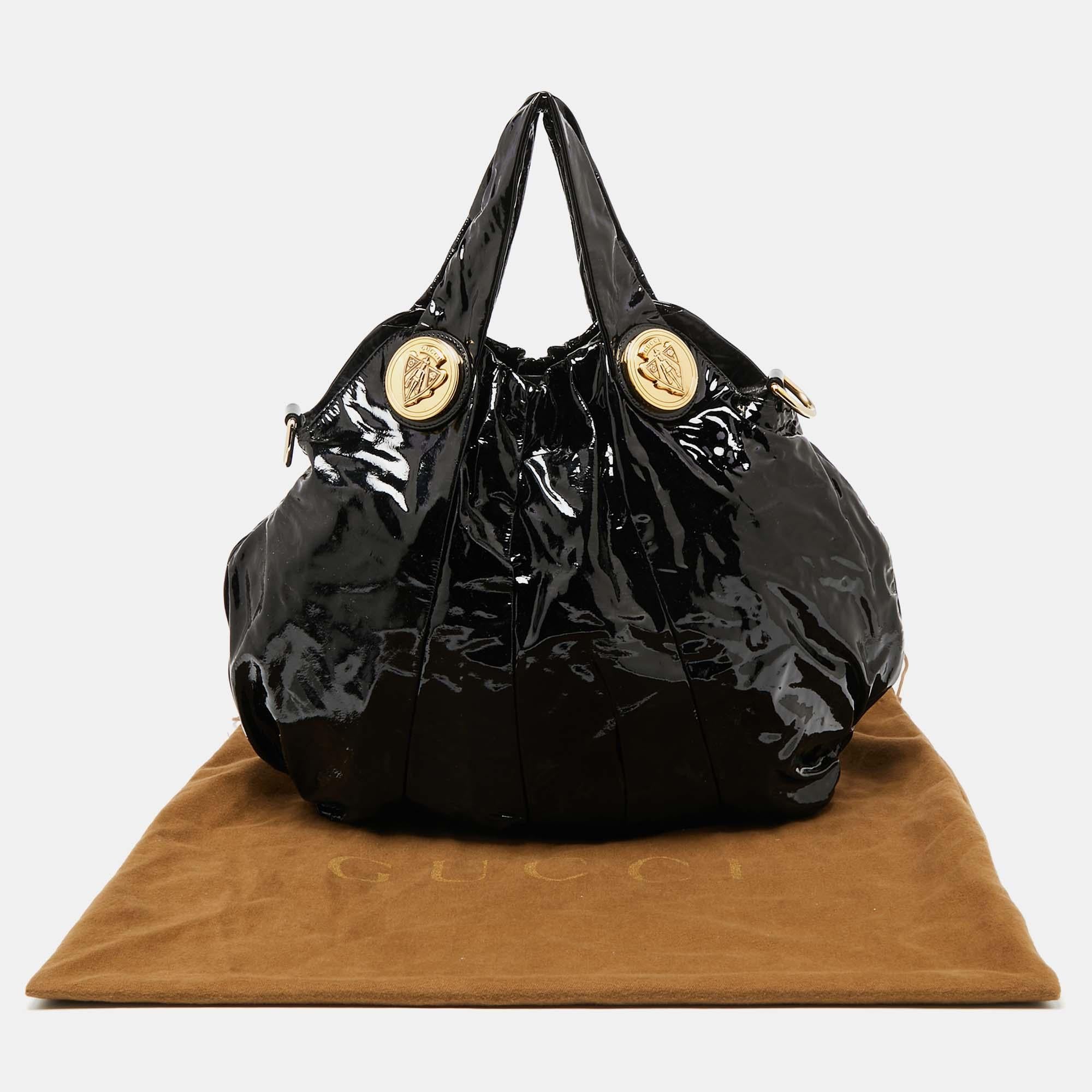 Gucci Black Patent Leather Large Hysteria Tote For Sale 3