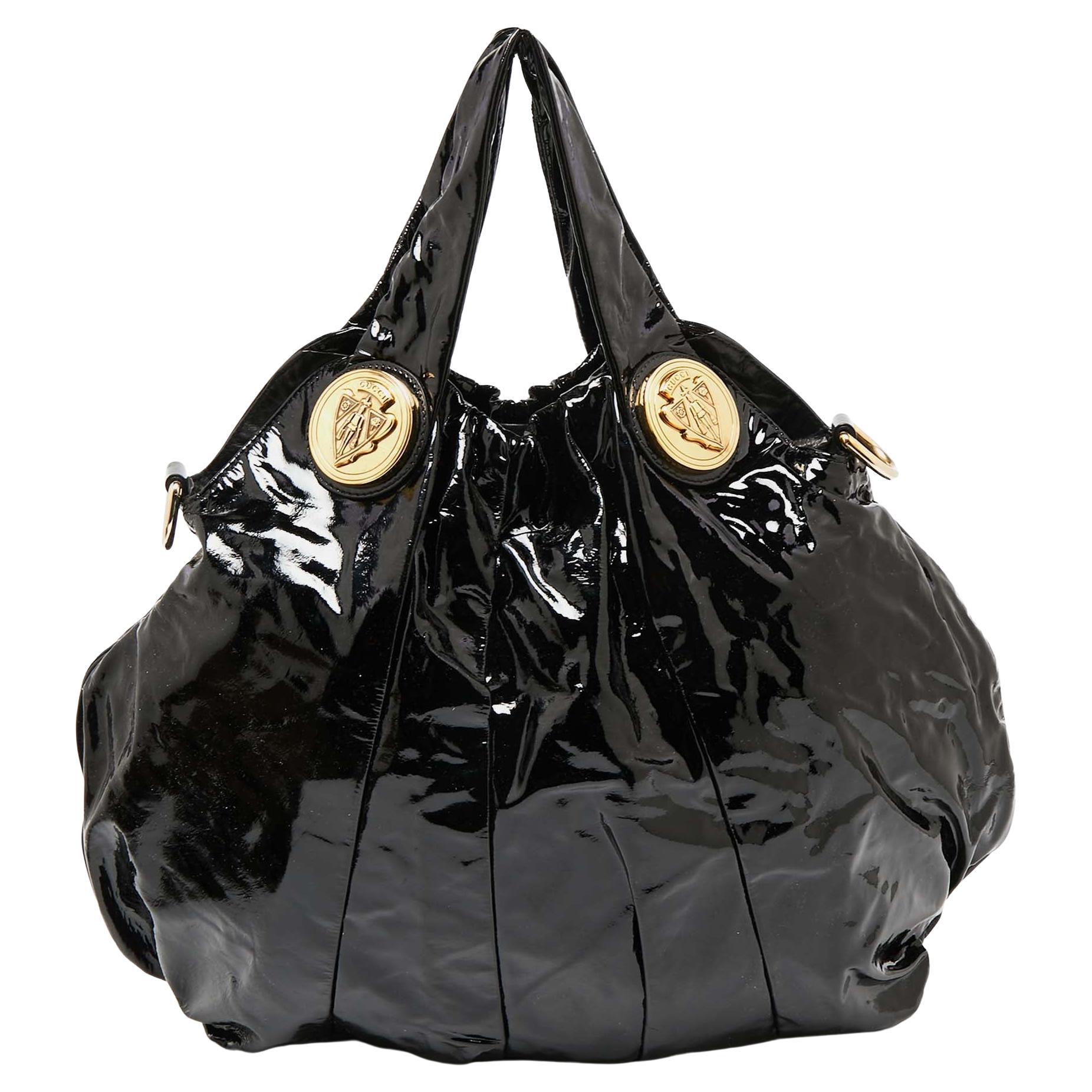 Gucci Black Patent Leather Large Hysteria Tote For Sale