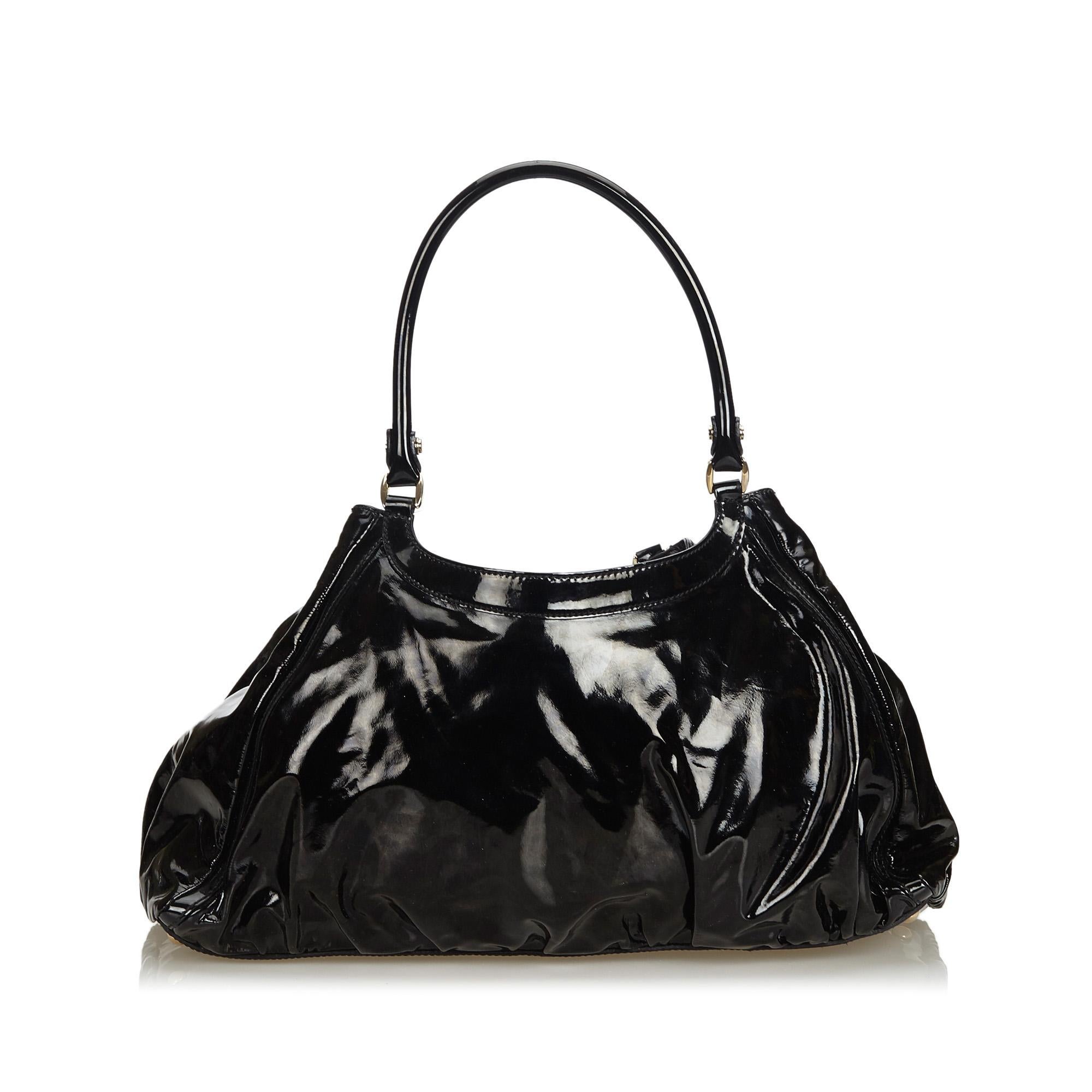 Gucci Black Patent Leather Leather Abbey D-Ring Shoulder Bag Italy In Good Condition In Orlando, FL