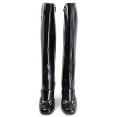 GUCCI black patent leather LILIAN HORSEBIT KNEE HIGH Boots Shoes 40