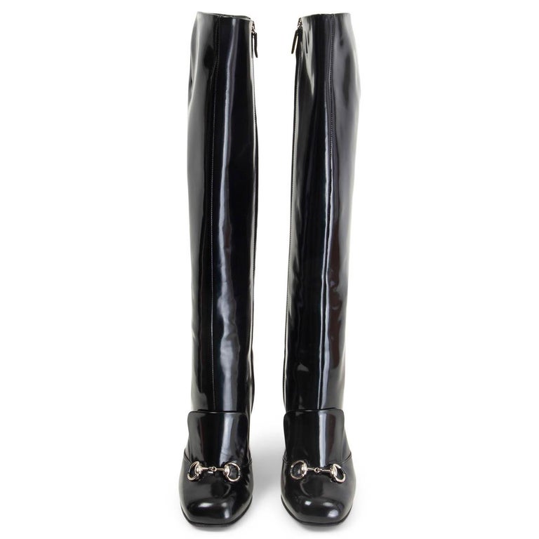 GUCCI black patent leather LILIAN HORSEBIT KNEE HIGH Boots Shoes 40 at  1stDibs | gucci horsebit boots, gucci knee boots, gucci knee high boots