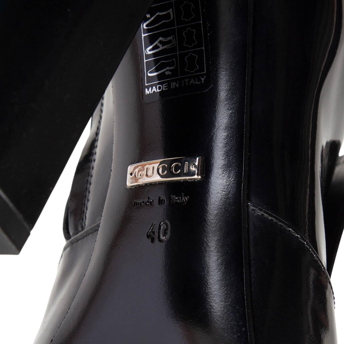 Black GUCCI black patent leather LILIAN HORSEBIT KNEE HIGH Boots Shoes 40