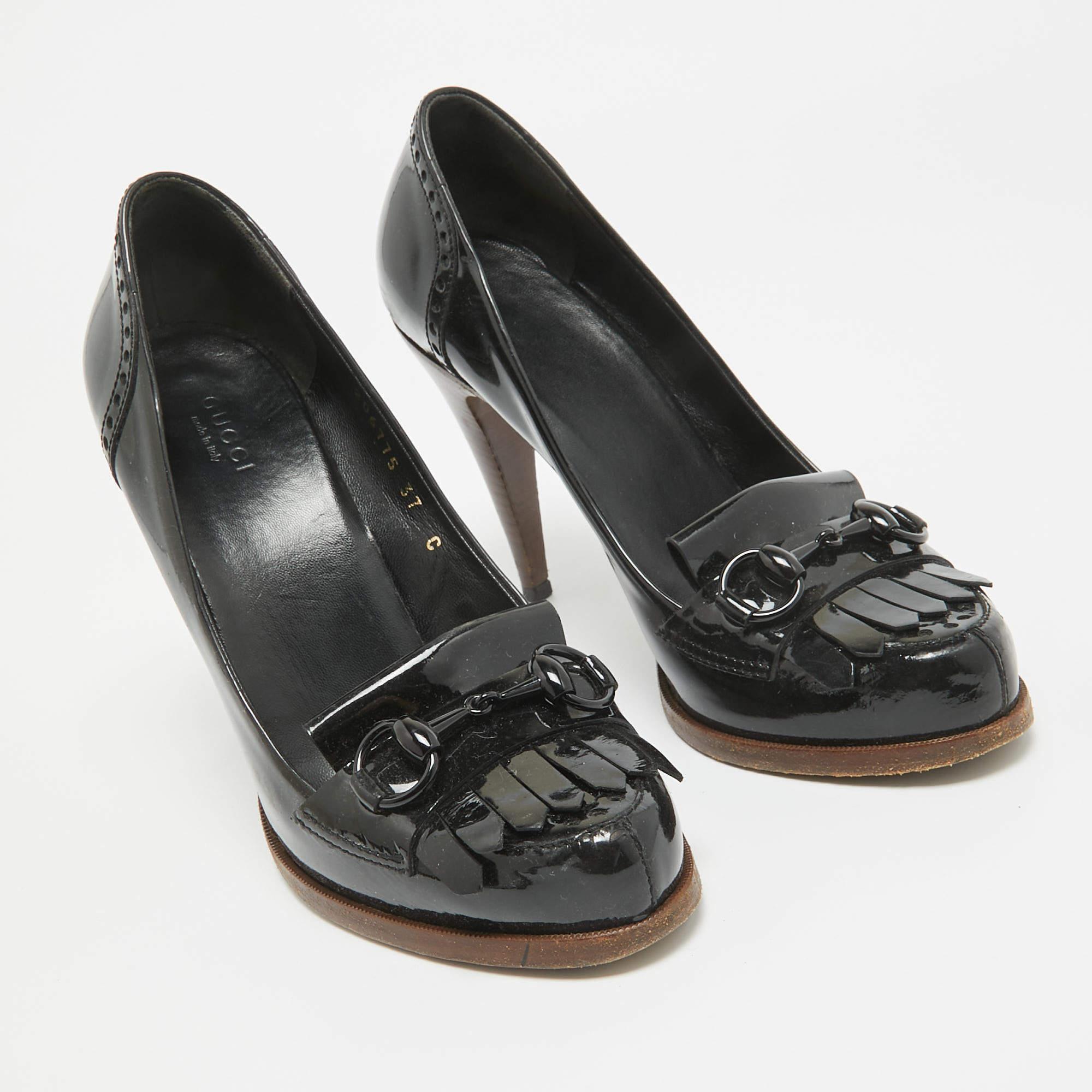 Gucci Black Patent Leather Loafers Pumps Size 37 For Sale 1