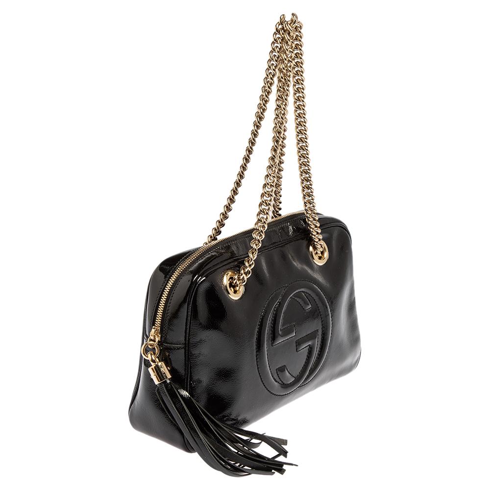 Gucci Black Patent Leather Medium Soho Chain Shoulder Bag In Good Condition In Dubai, Al Qouz 2