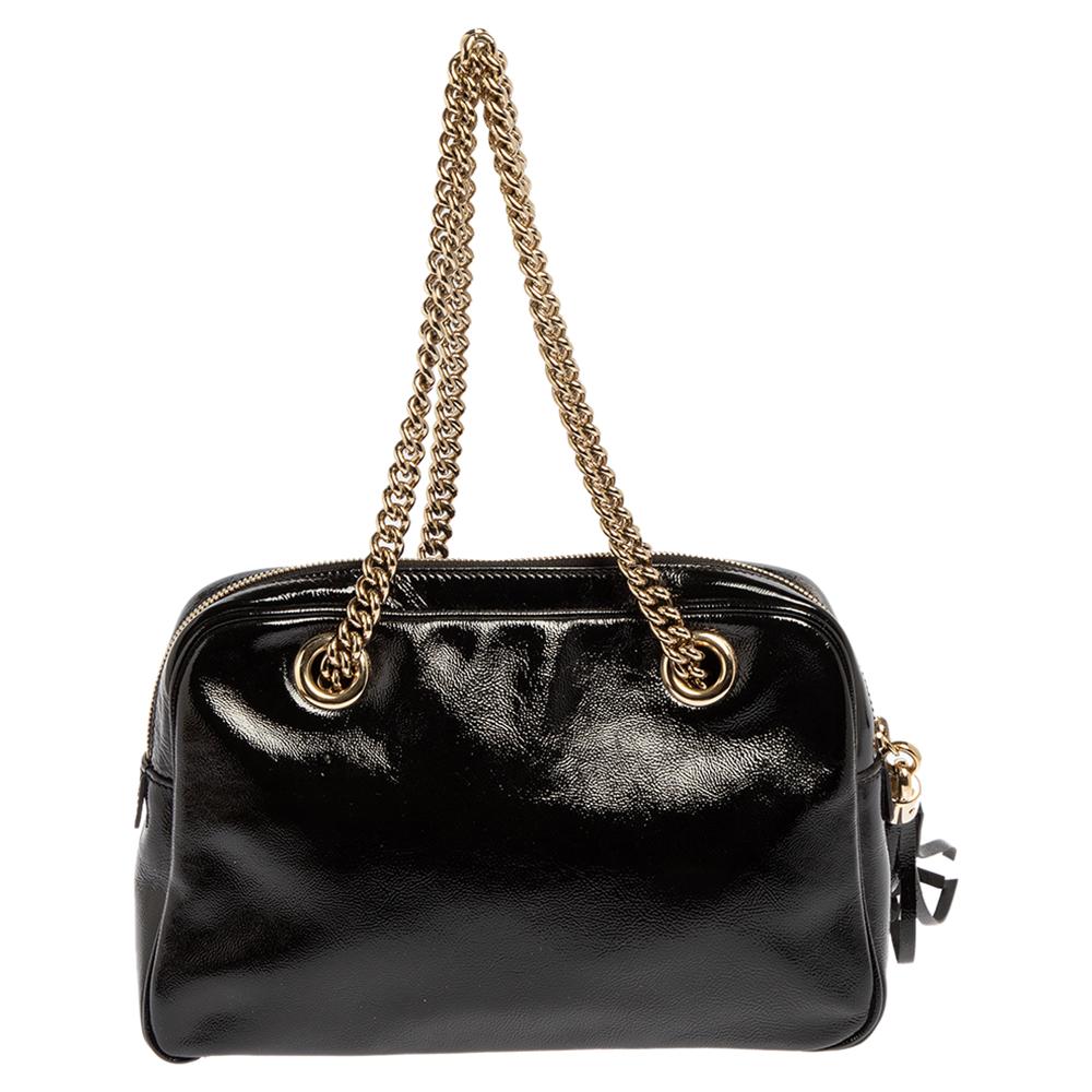 Women's Gucci Black Patent Leather Medium Soho Chain Shoulder Bag