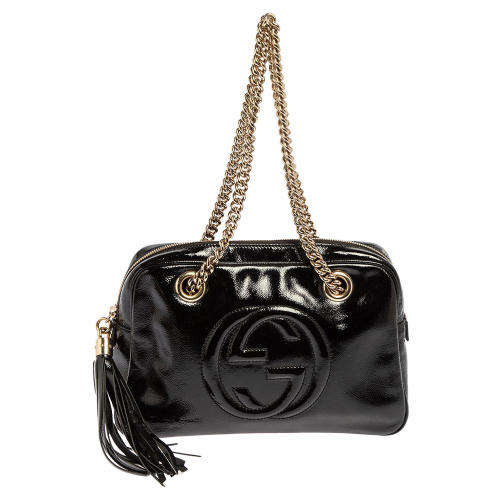 Gucci Black Patent Leather Medium Soho Chain Shoulder Bag
