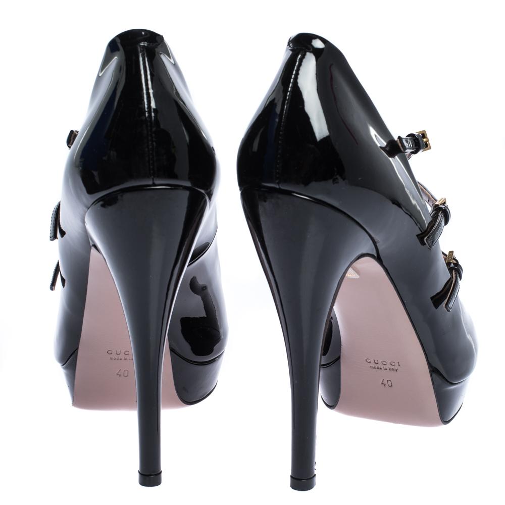 gucci lisbeth platform sandals in patent black with straps