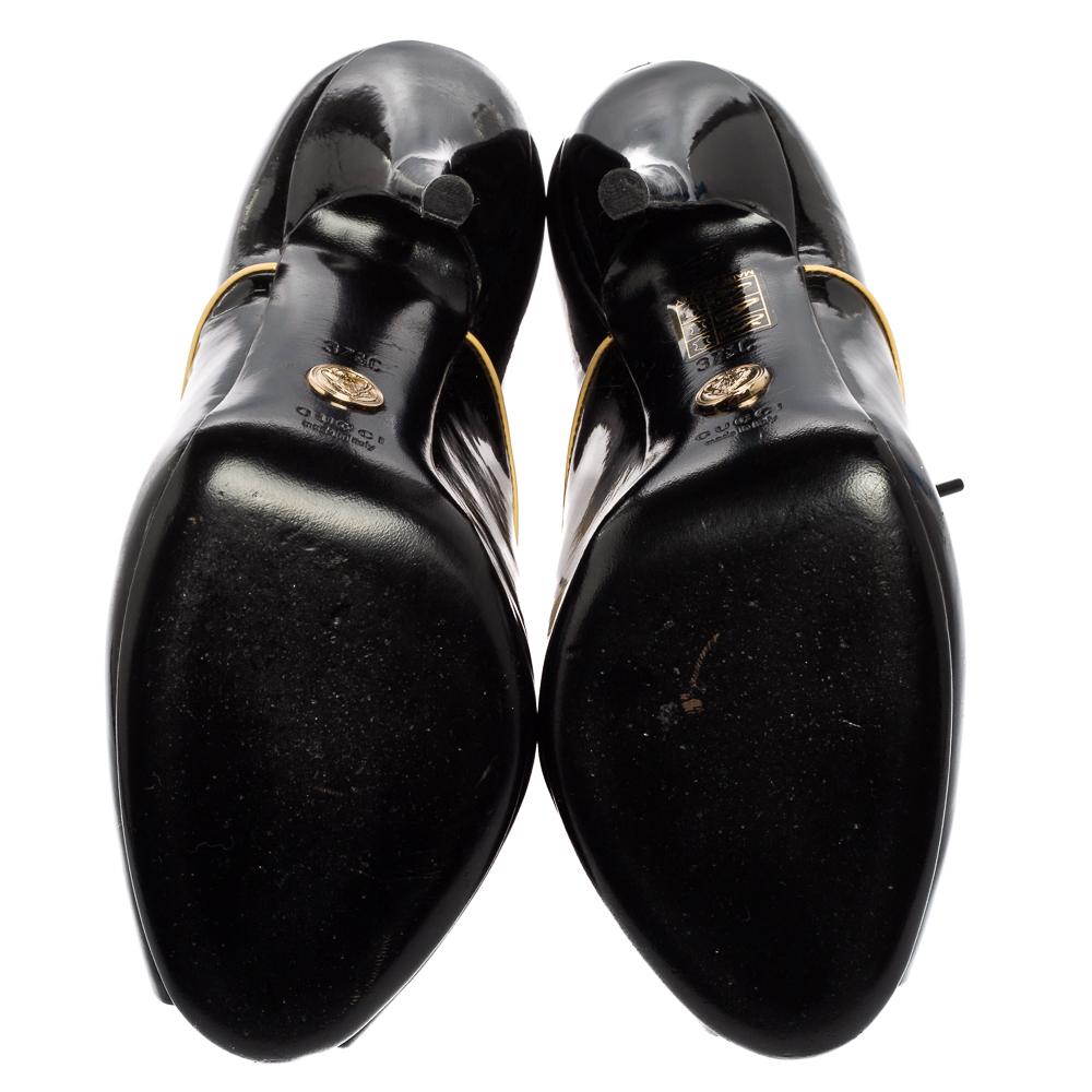 Women's Gucci Black Patent Leather Newton Peep-Toe Booties Size 37.5