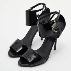 Gucci Black Patent Leather Open Toe Ankle Strap Sandals Size 38.5
