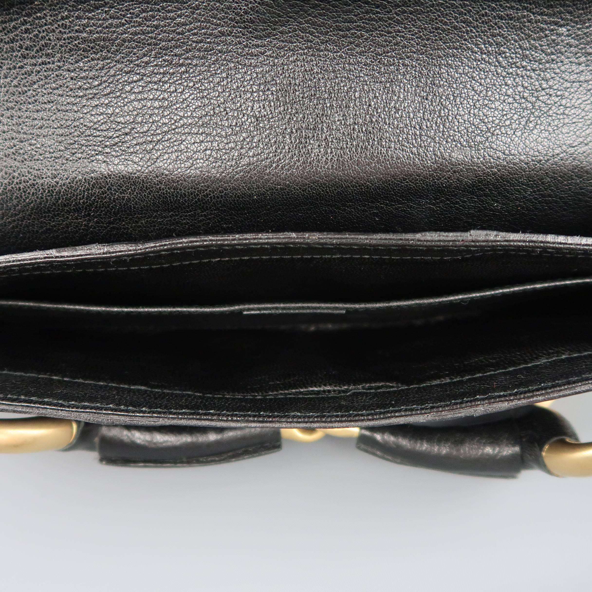 GUCCI Black Patent Leather Panel Gold Horsebit Clutch Handbag 7
