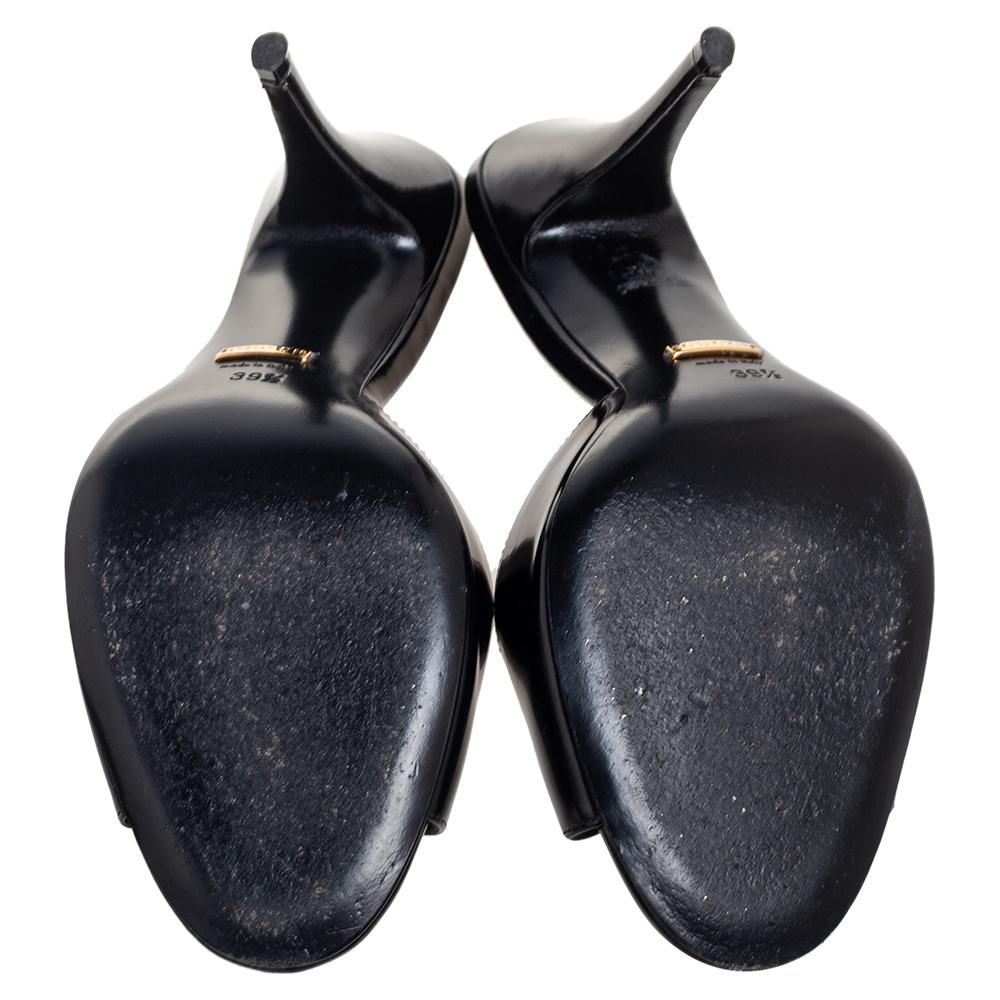 Women's Gucci Black Patent Leather Peep Toe Mules Size 39.5