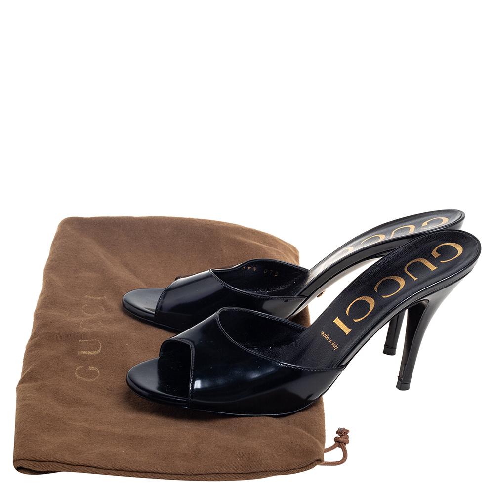 Gucci Black Patent Leather Peep Toe Mules Size 39.5 1