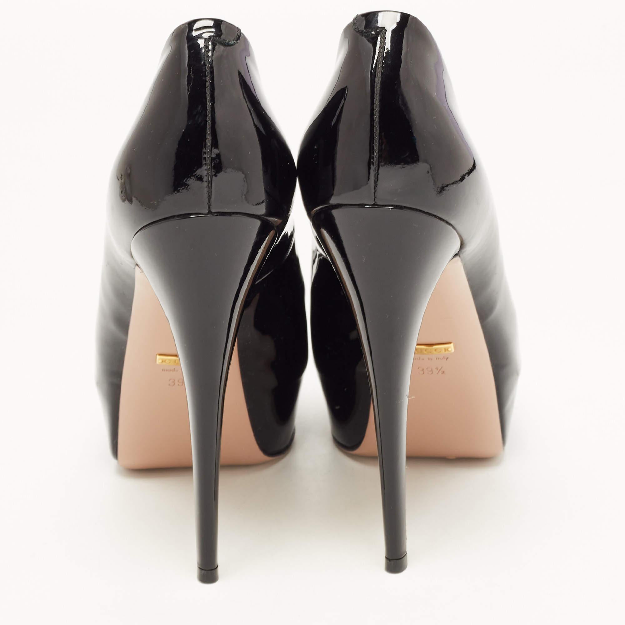 Gucci Black Patent Leather Peep Toe Platform Pumps Size 39.5 1