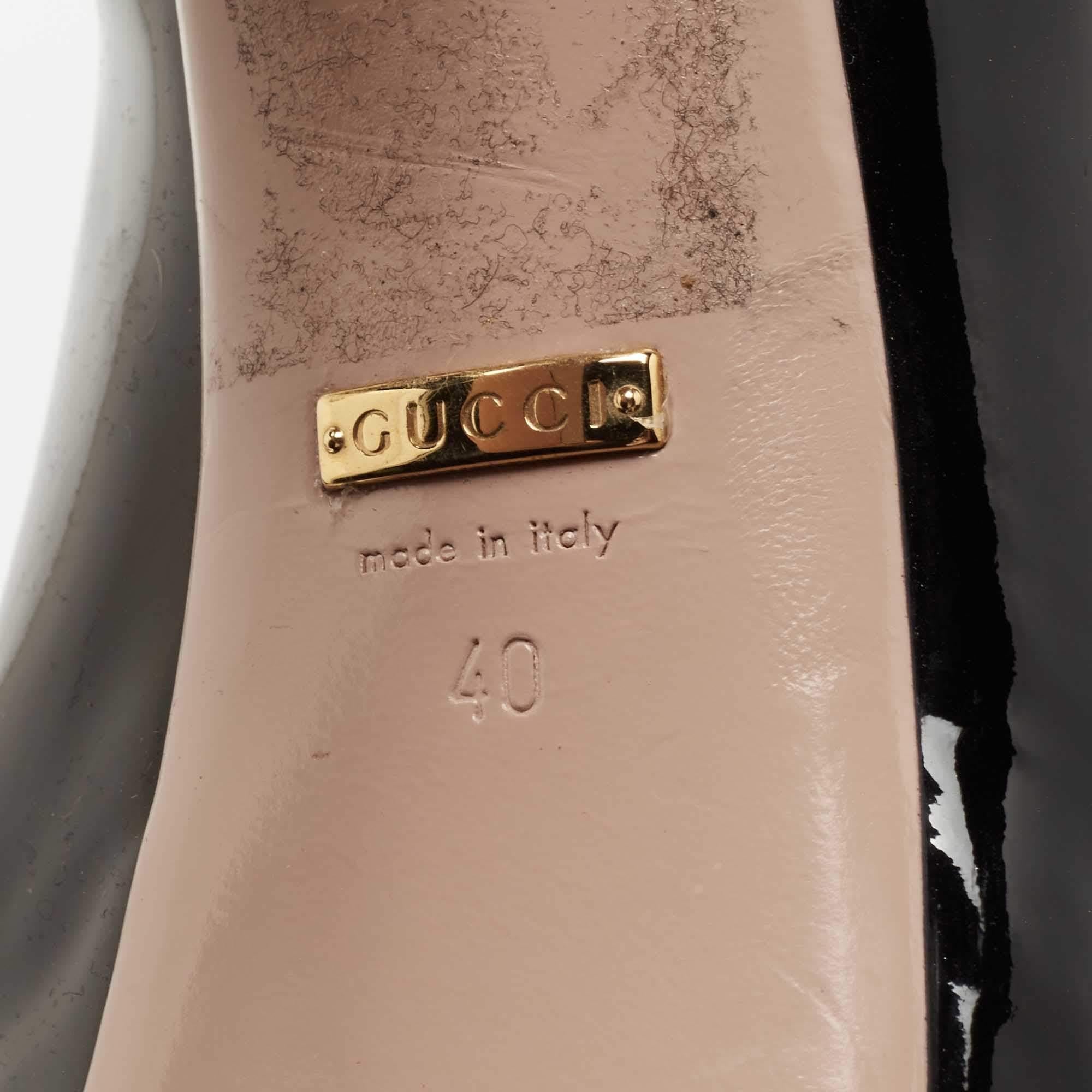 Gucci Black Patent Leather Peep Toe Platform Pumps Size 40 For Sale 1