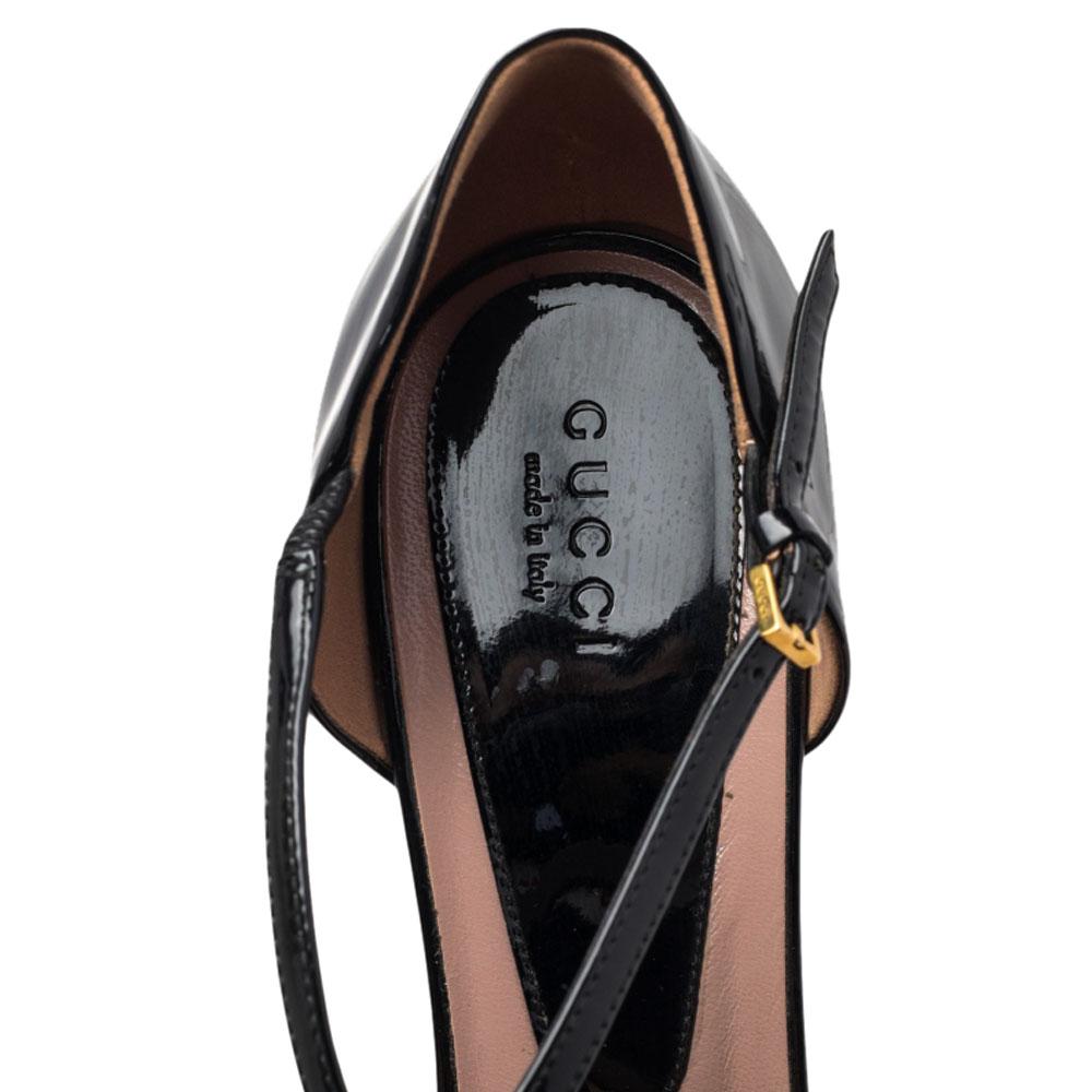 Women's Gucci Black Patent Leather Platform Crisscross Strap Sandals Size 38