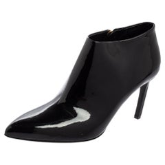 Gucci Black Patent Leather Pointed-Toe Ankle Booties Size 38