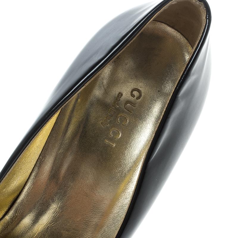 Gucci Black Patent Leather Pointed Toe Platform Pumps Size 37 2