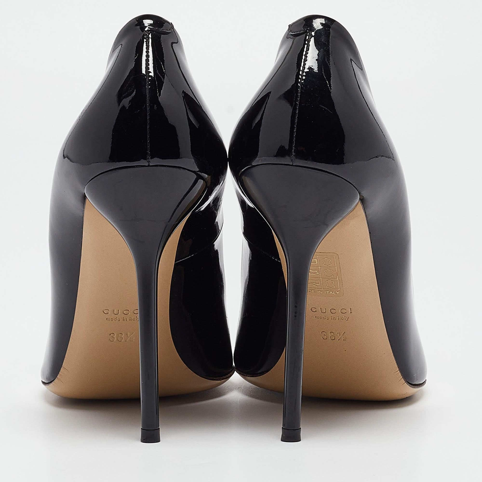 Gucci Black Patent Leather Pointed Toe Pumps Size 38.5 For Sale 1