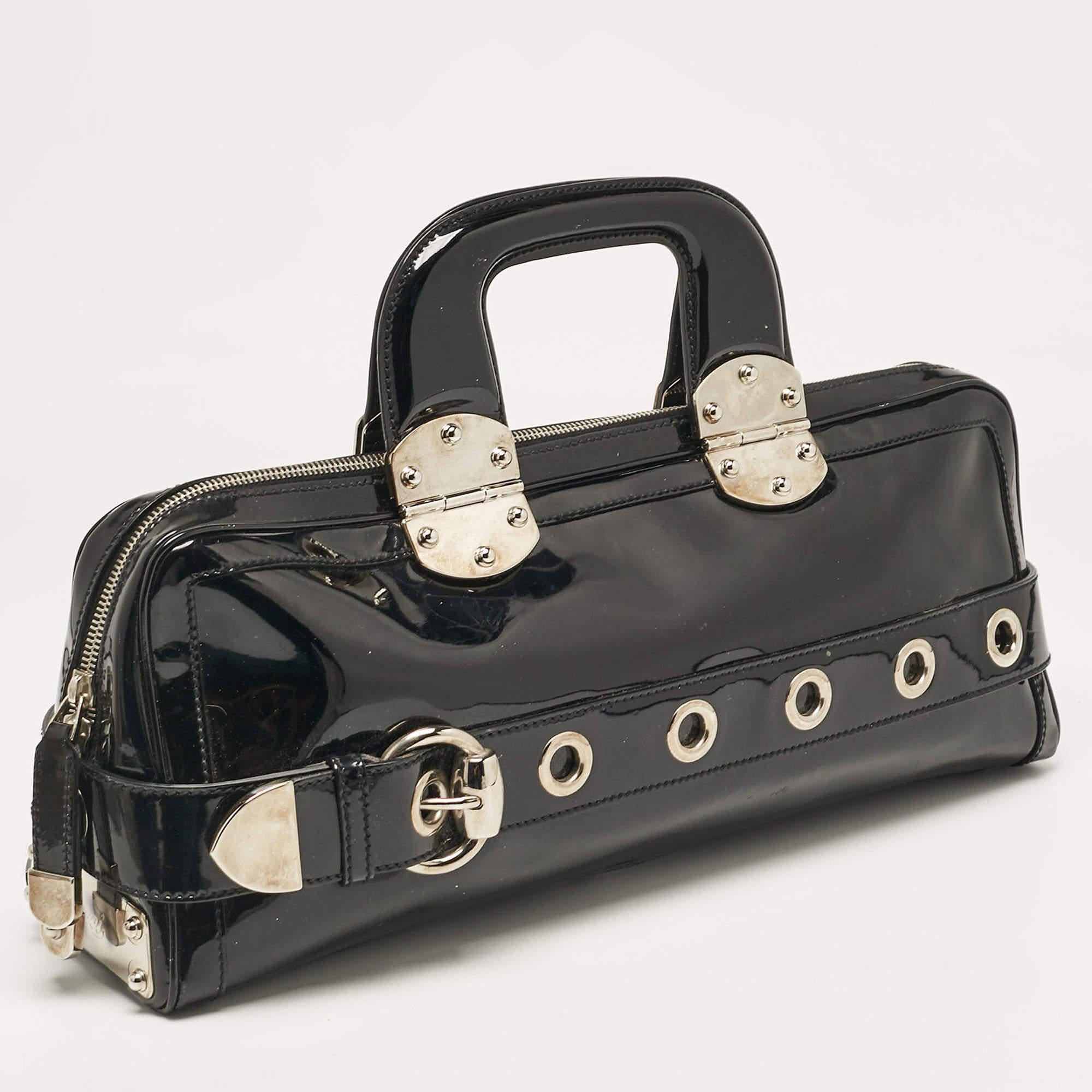 Gucci Black Patent Leather Romy Boston Bag In Good Condition In Dubai, Al Qouz 2