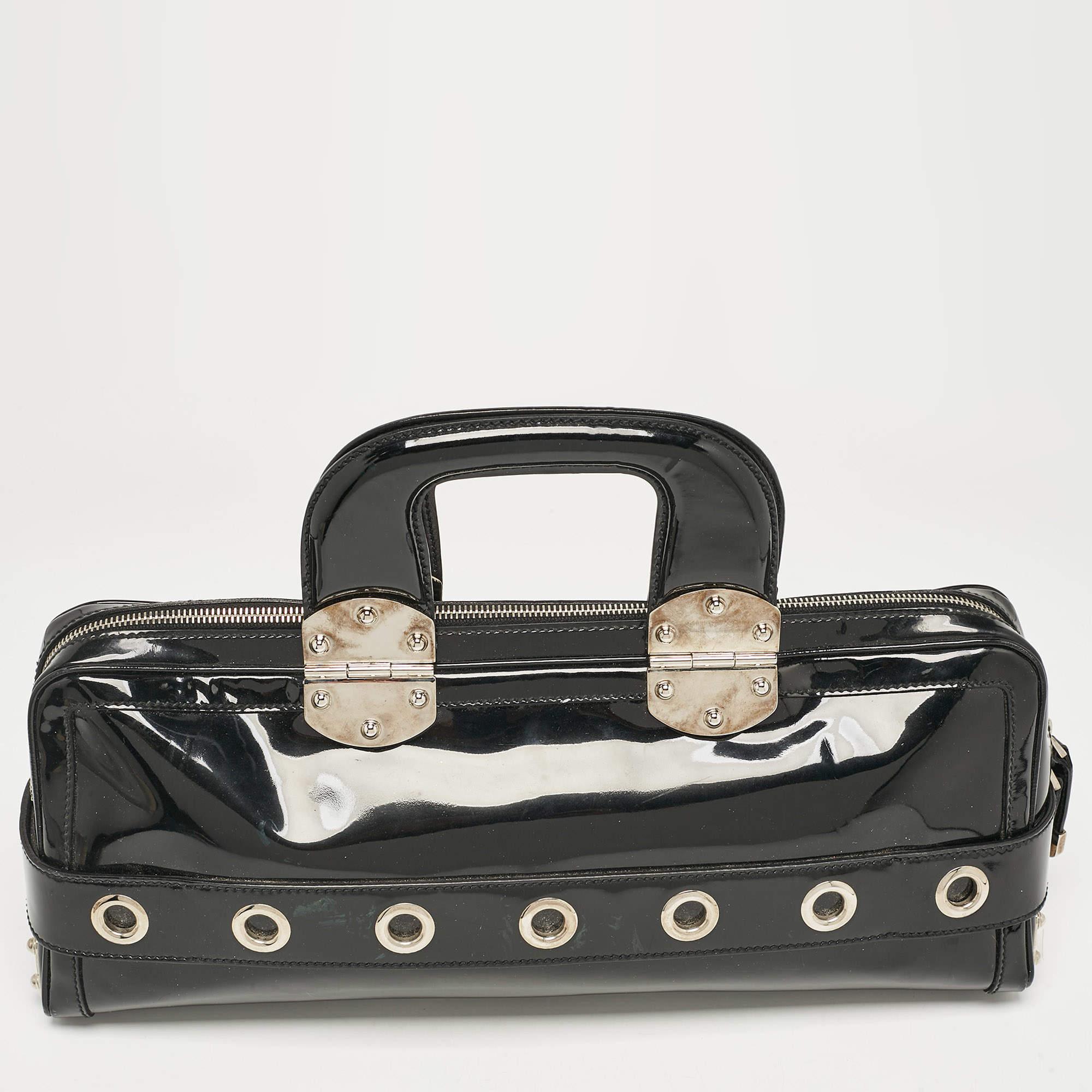 Women's Gucci Black Patent Leather Romy Boston Bag