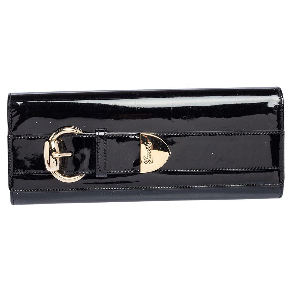 Gucci Black Patent Leather Romy Clutch