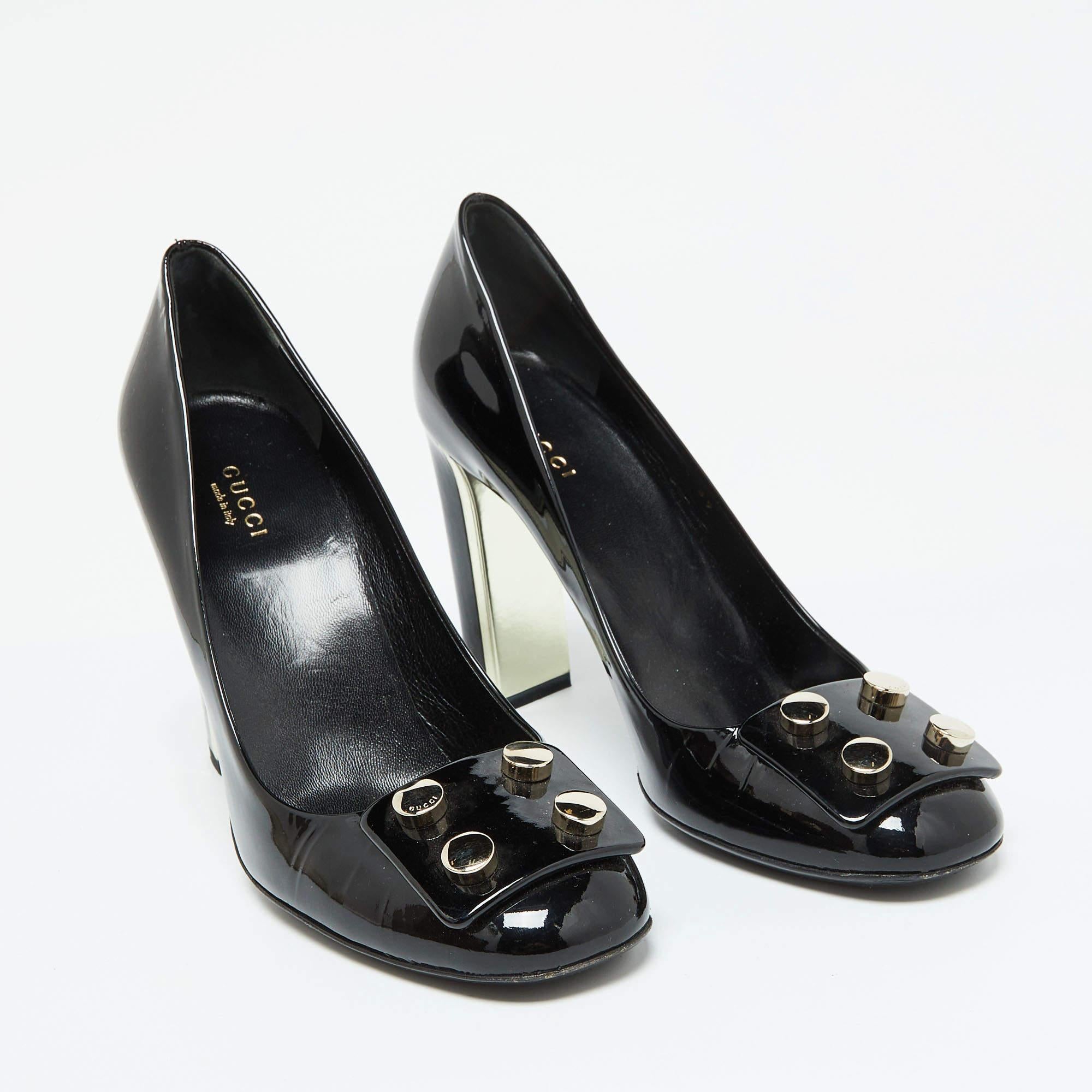 Gucci - Escarpins Lifford en cuir verni noir à bouts ronds - Taille 39 Bon état - En vente à Dubai, Al Qouz 2