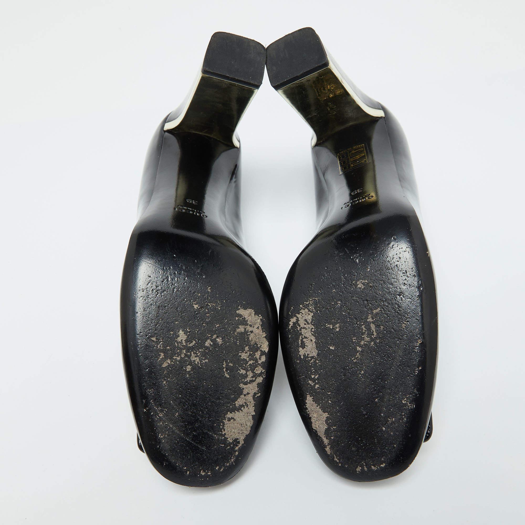 Gucci - Escarpins Lifford en cuir verni noir à bouts ronds - Taille 39 en vente 1