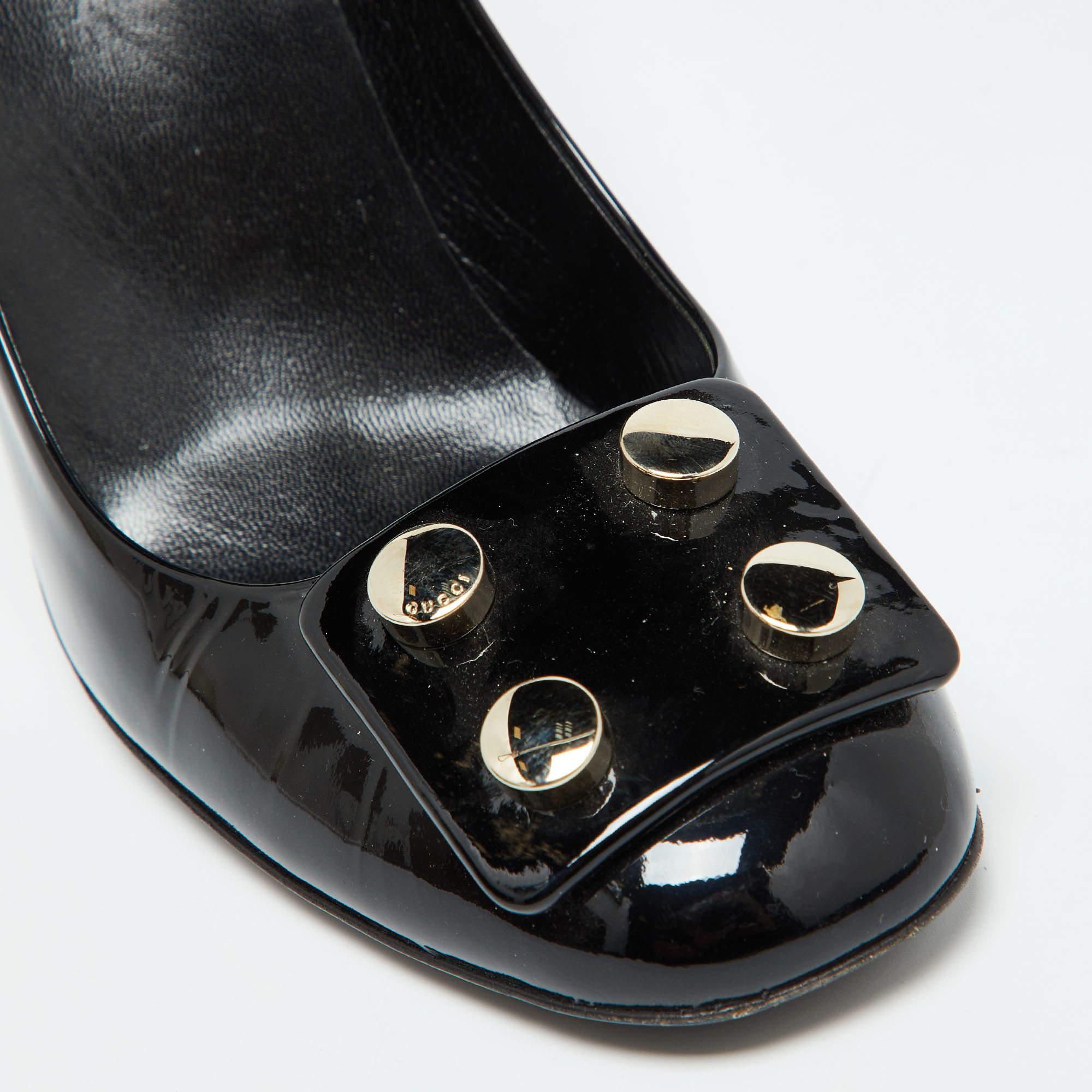 Gucci - Escarpins Lifford en cuir verni noir à bouts ronds - Taille 39 en vente 3