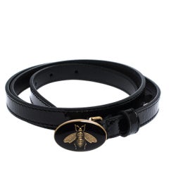 Gucci Black Patent Leather Skinny Bee Belt 90CM