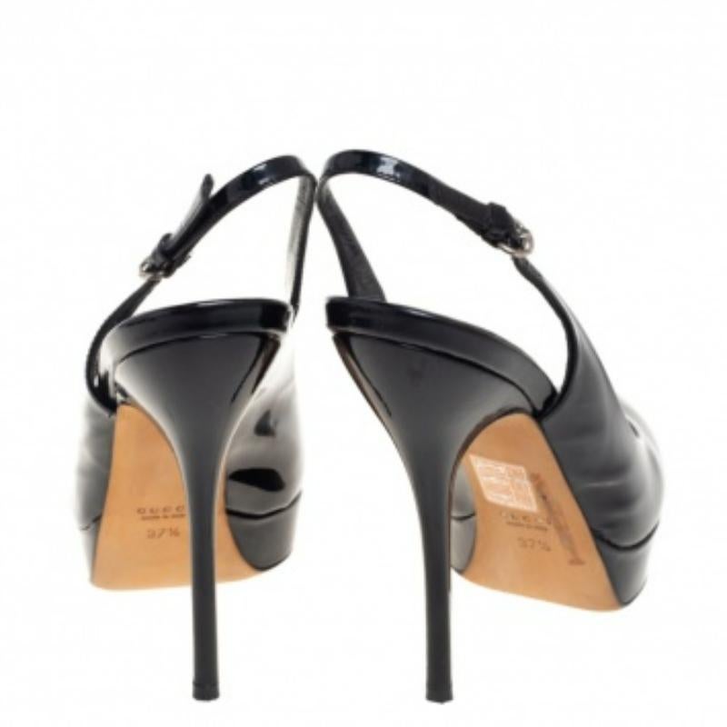 Gucci Schwarz Lackleder Slingback Plateau Sandalen Größe 37.5 im Angebot 1