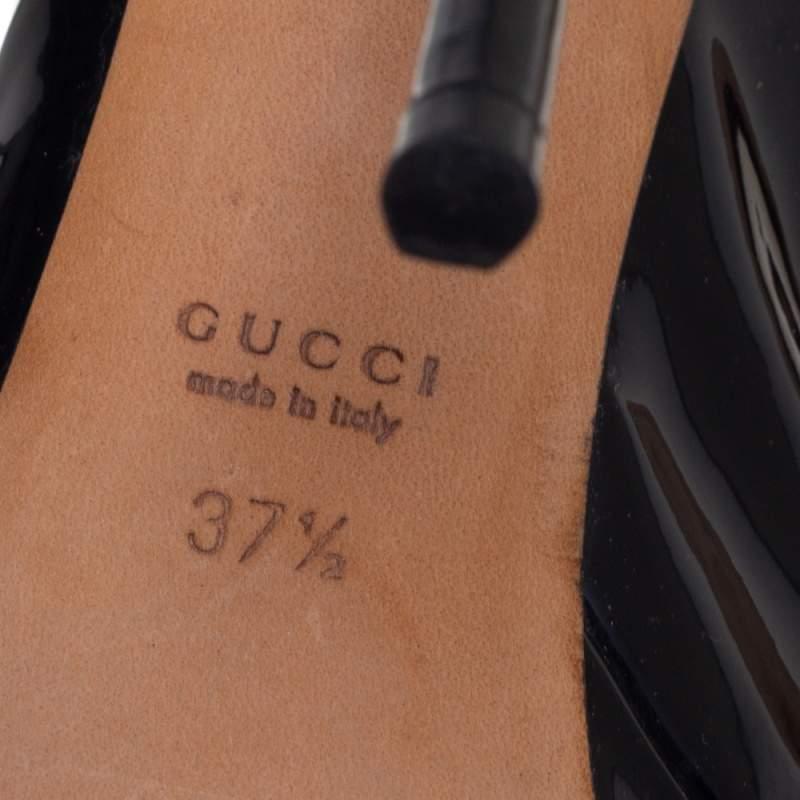 Gucci Black Patent Leather Slingback Platform Sandals Size 37.5 For Sale 1