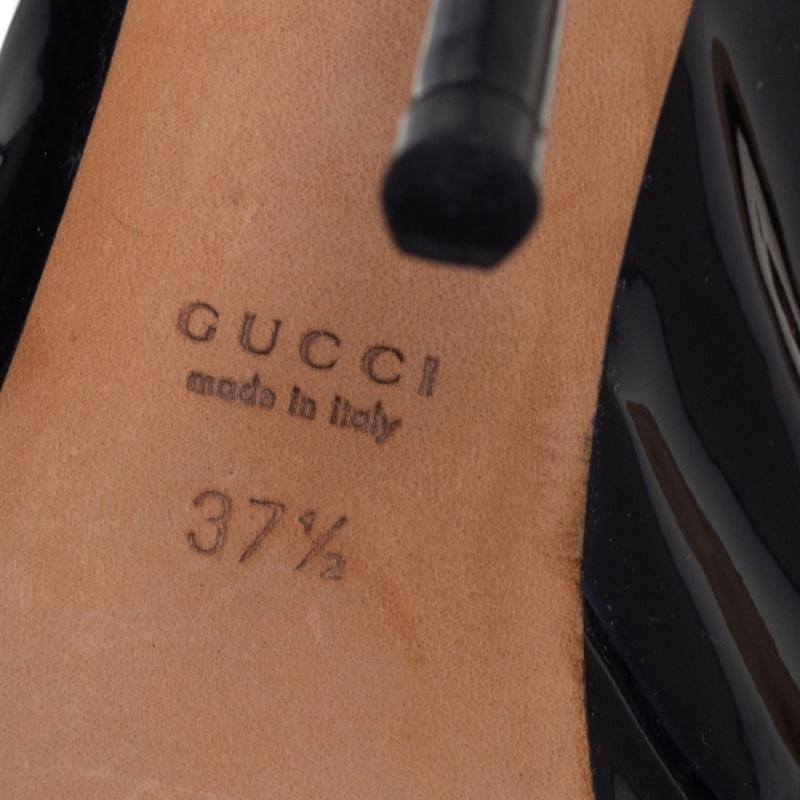 Gucci Black Patent Leather Slingback Platform Sandals Size 37.5 For Sale 2